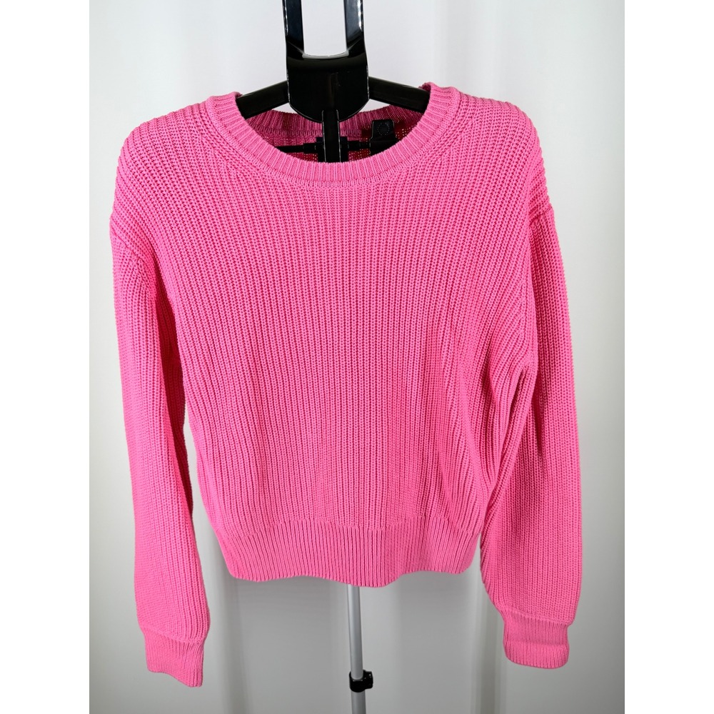 GAP Womens Pink Shaker Stitch 100% Cotton Crewneck Sweater Size L Ribbed Knit‎